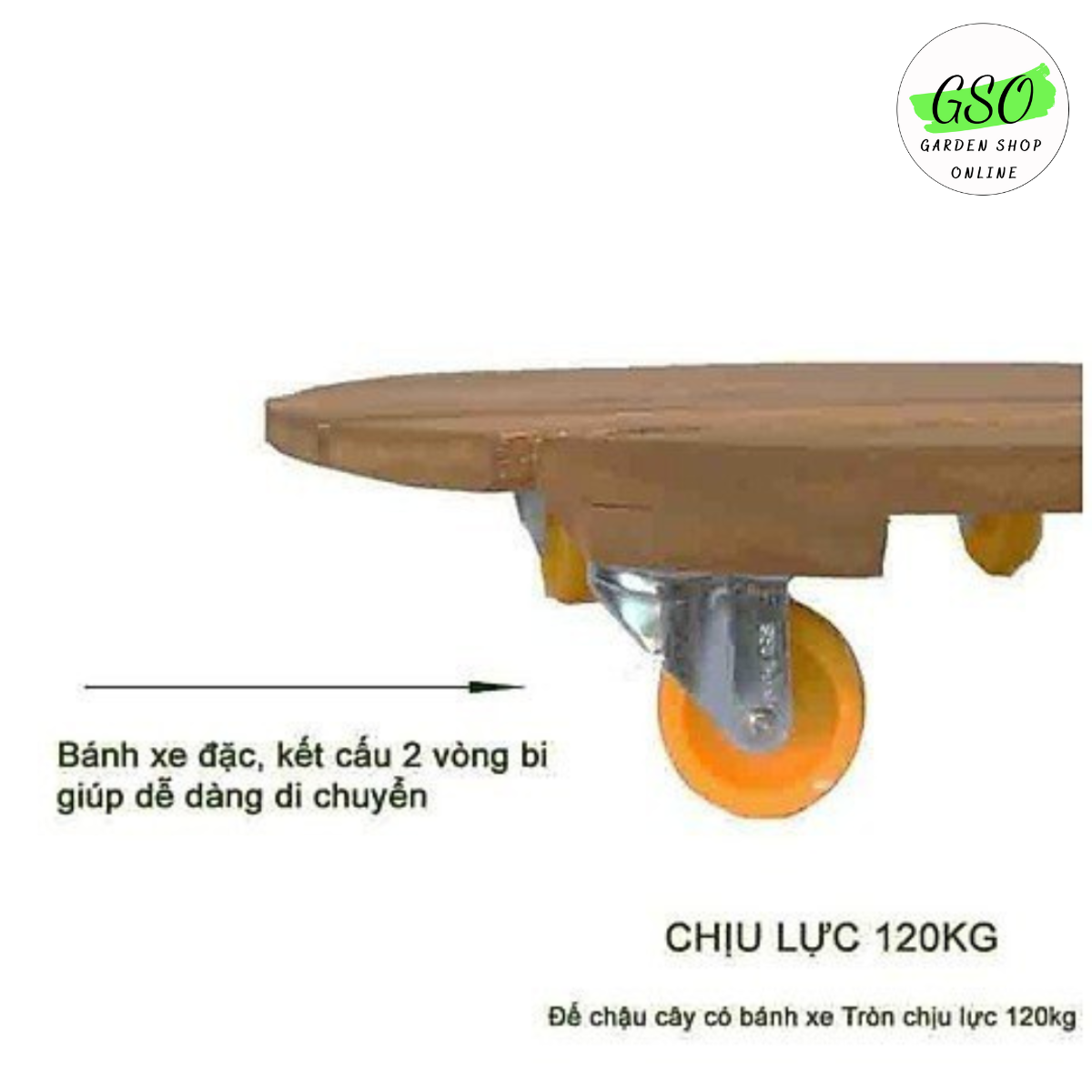 Đế gỗ lót chậu cây có bánh xe chịu lực 80kg