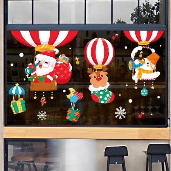 Decal trang trí Noel Hít Tĩnh Điện 2 mặt - Khinh khí cầu noel