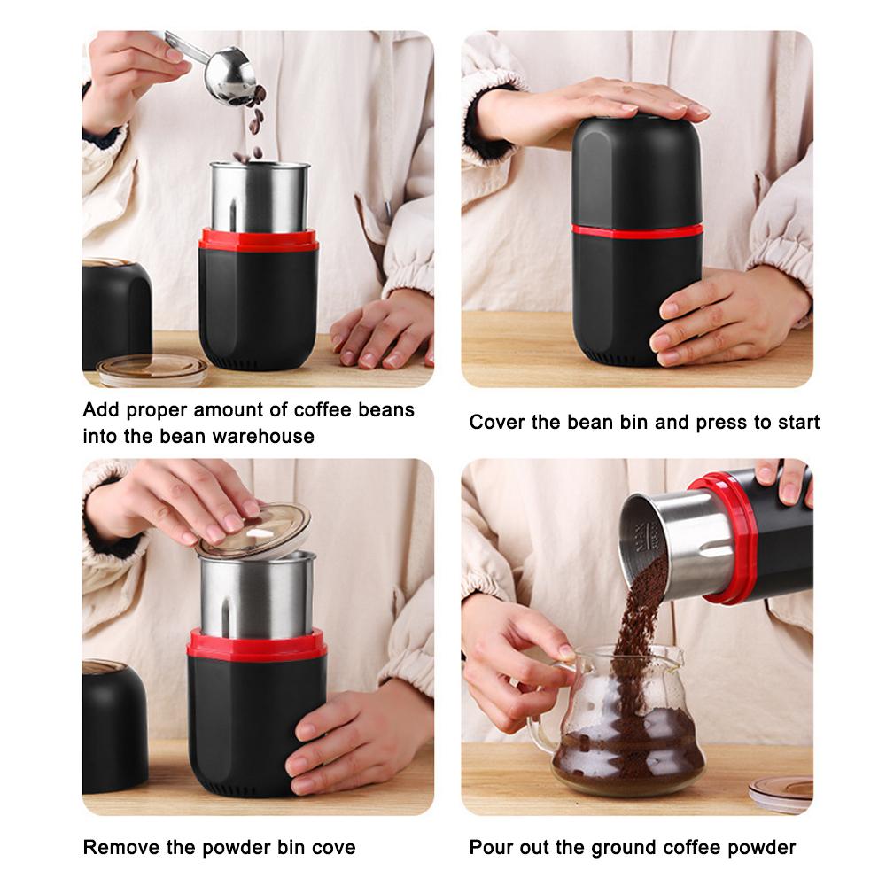 Portable Electric Coffee Grinder Household Mini Grain Small Spice Grinder Herb Grinder Stainless Steel Inner Liner