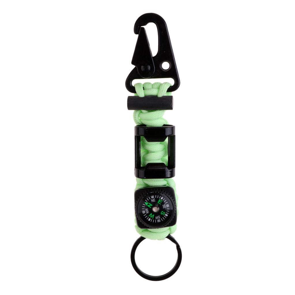 Outdoor Parachute Cord Lanyard W/ Compass Keychain Bottle Opener Flint Fire Starter