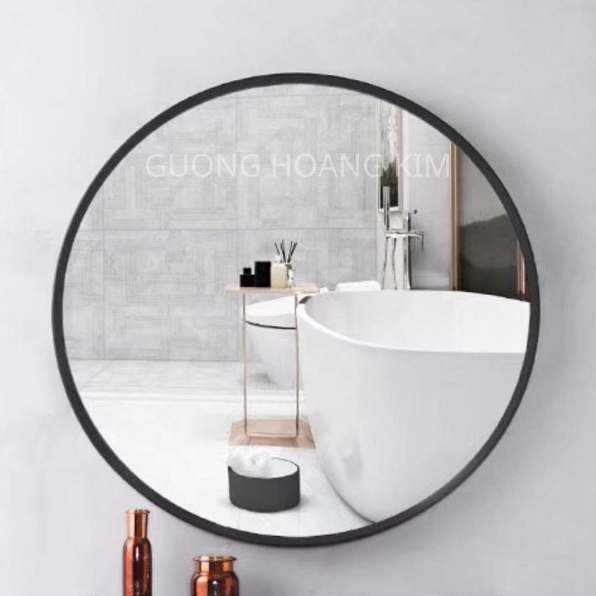 Gương tròn khung kim loại màu có đế để bàn, gương bàn trang điểm, gương nhà tắm decor kích thước D40cm D50cm D60cm