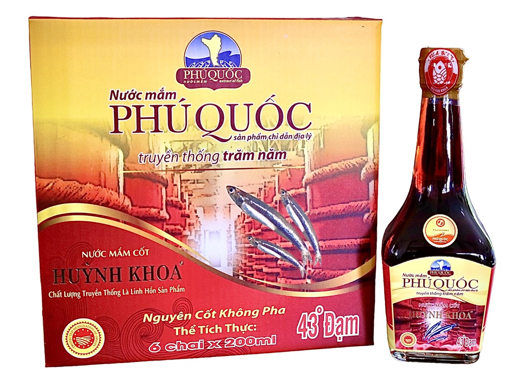 Đặc Sản Kiên Giang - Nước mắm truyền thống Huỳnh Khoa Phú Quốc - 43 đạm - Hộp 6 chai 200ml