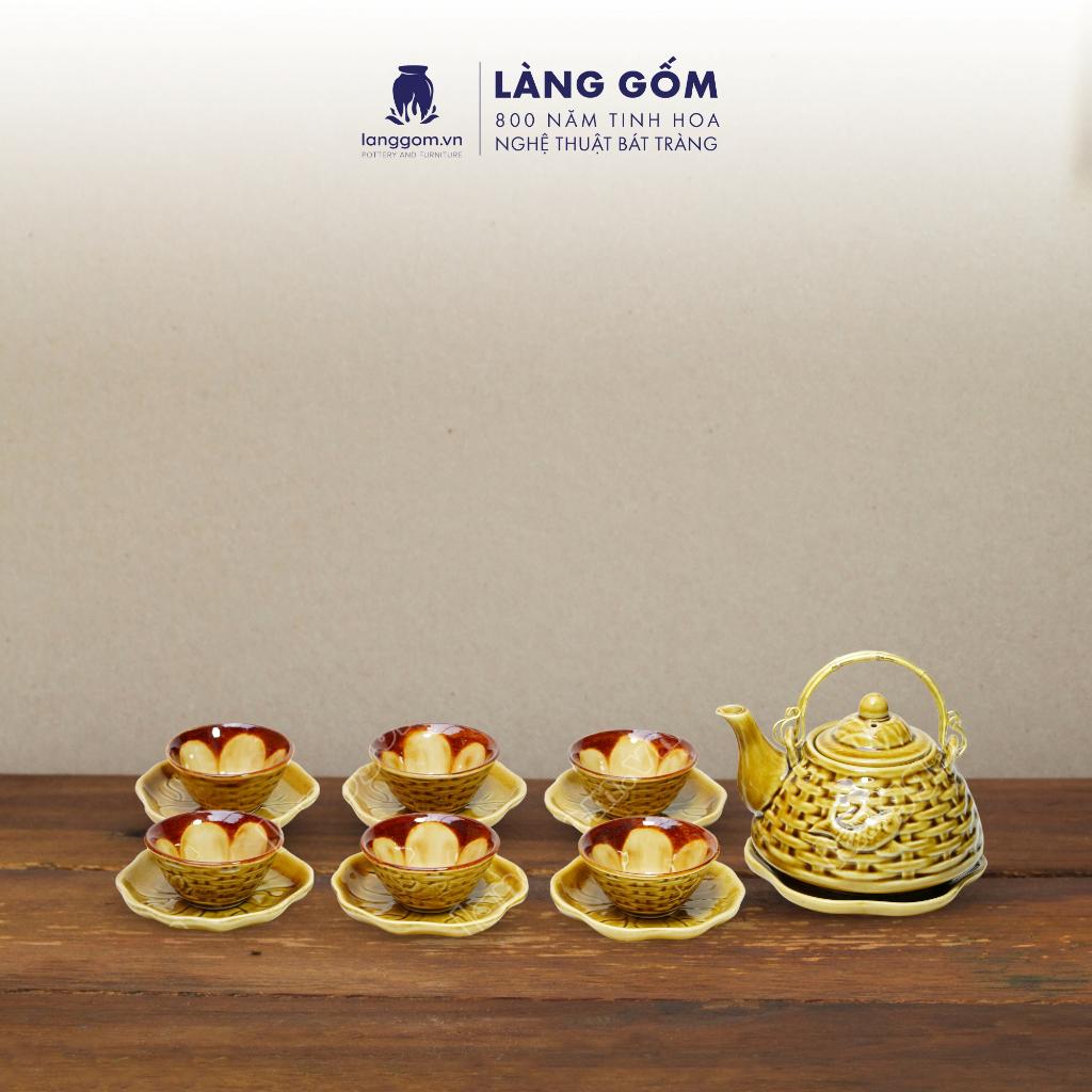 Bộ ấm chén Men hỏa biến giỏ cá - Gốm sứ Bát Tràng - Làng Gốm