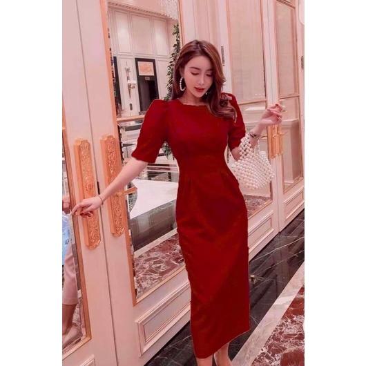 Đầm maxi cổ tròn chít eo 2 dáng váy