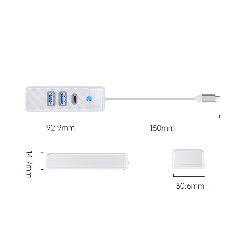 Bộ Chuyển Đổi HUB TypeC 1 USB ra 2 cổng USB 3.0 5Gps / 1 cổng TypeC 5Gbps PWC2U-C3-015 Orico - Hàng Chính Hãng