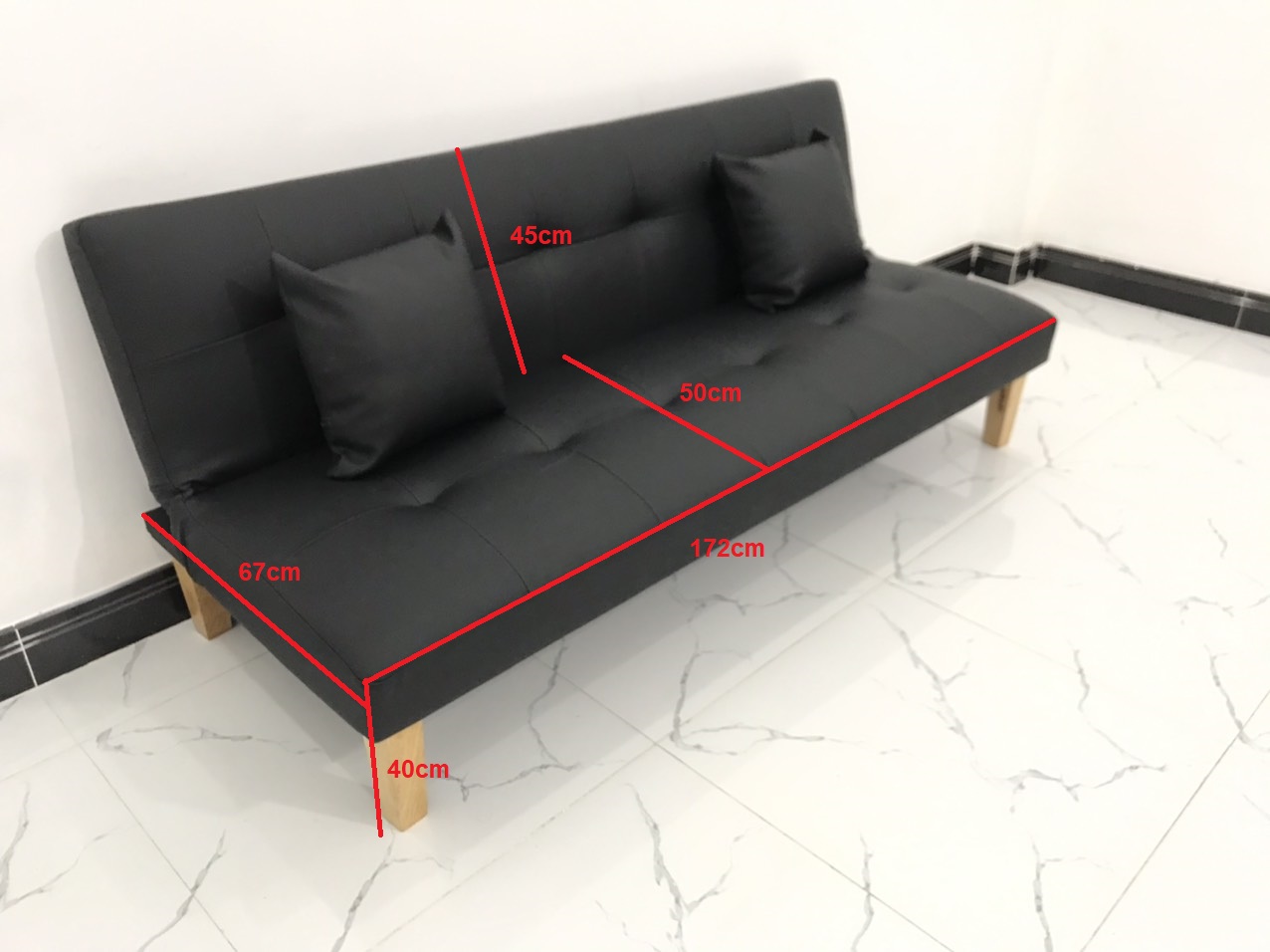 Bộ bàn ghế sofa bed giường nằm simili giả da đen nhiều kích cỡ