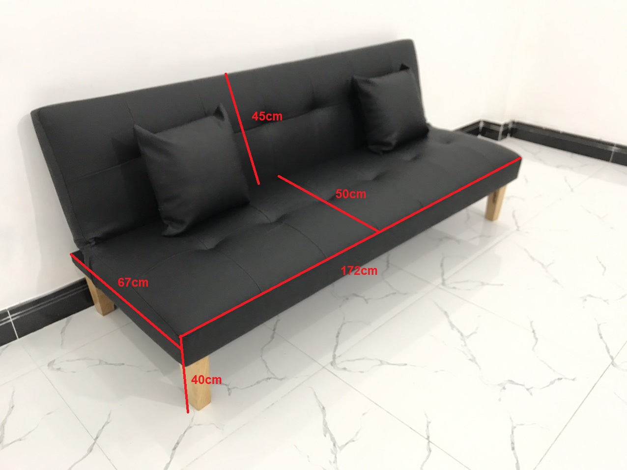 Ghế sofa giường nằm simili giả da đen nhiều kích cỡ