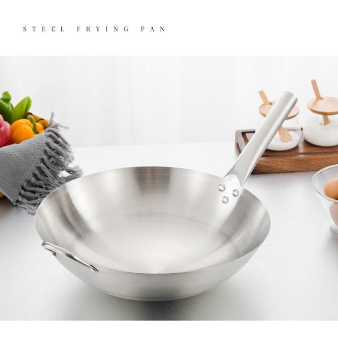 Chảo Thép Chống dính tay Cầm Inox Loại Màu Trắng Size 40cm
