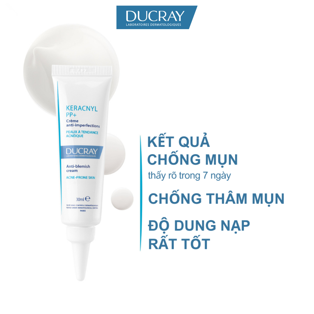Kem ngừa mụn viêm &amp; thâm chuyên biệt dành cho da nhờn, tổn thương Ducray Keracnyl PP+ Anti-Blemish Cream 30ml
