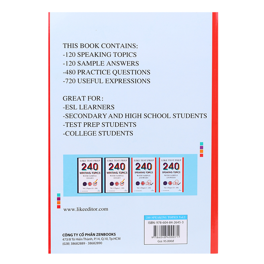 Like Test Prep 240 Speaking Topics With Sample Answers - Vol. 2 (Topics 121 - 240)