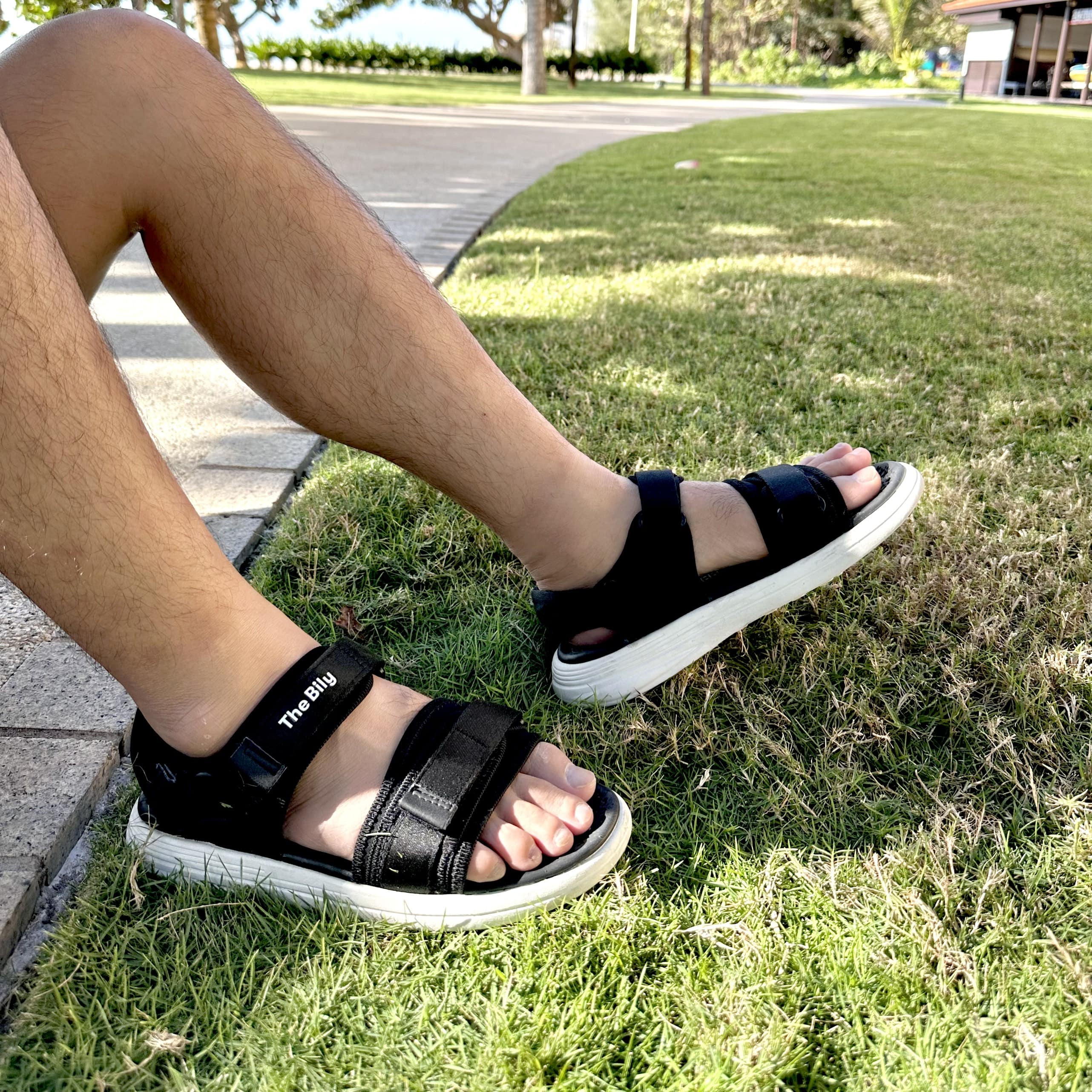 Giày Sandal Nam Nữ Unisex The BiLy Quai Ngang Dây Dù Đế Phylon Siêu Êm Nhẹ Màu Đen-BL10