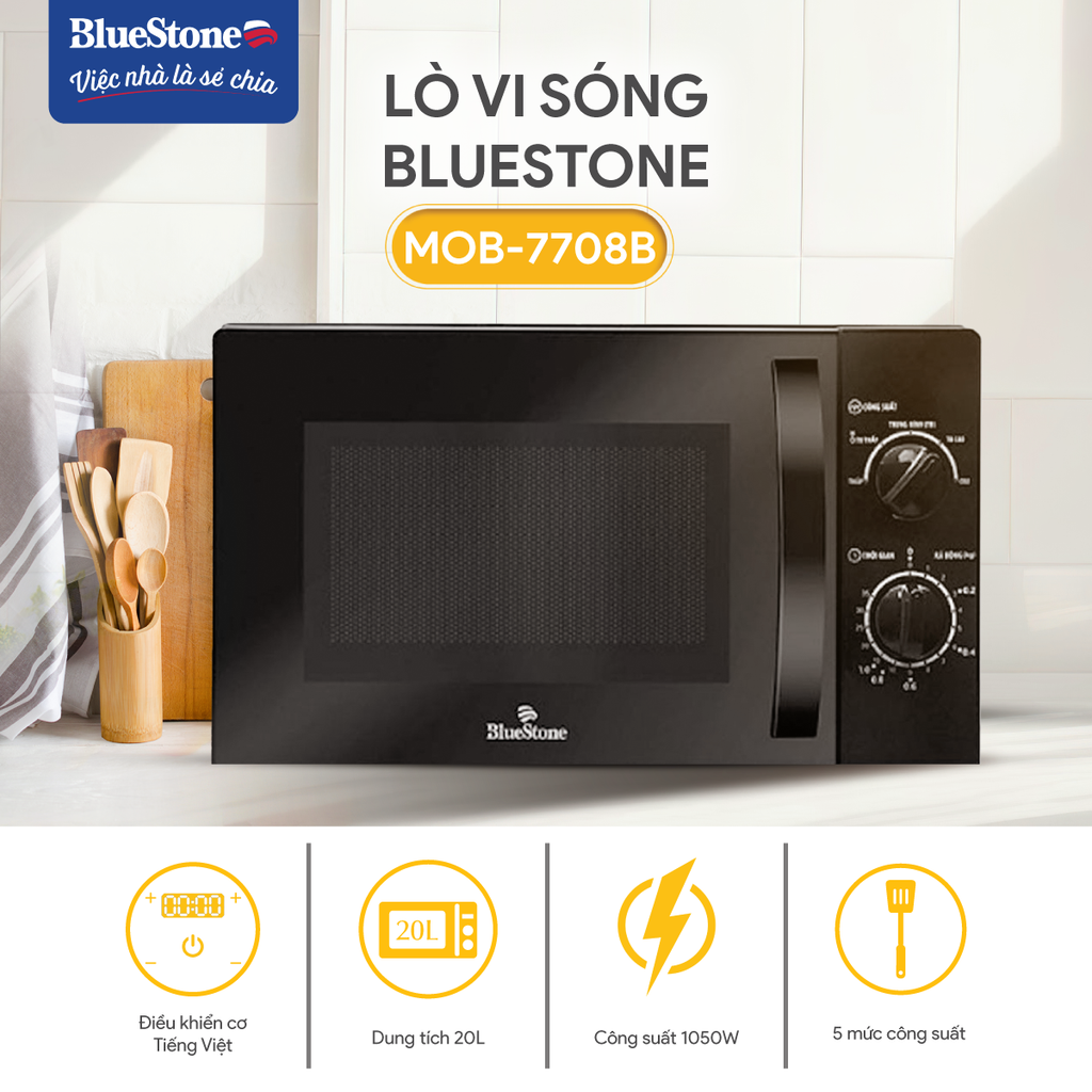 Lò Vi Sóng BlueStone MOB-7708B 20 Lít 1050W - Hàng Chính Hãng
