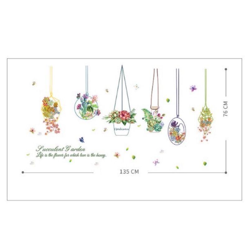 Decal dán tường giỏ hoa, sẵn keo