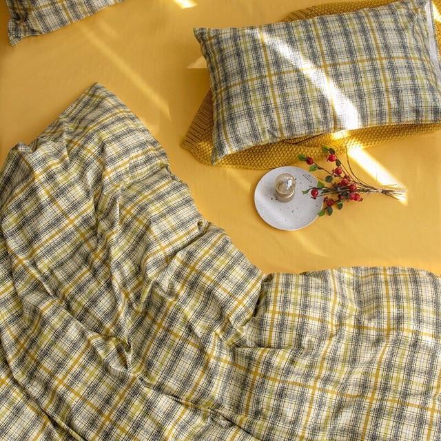 Set Cotton Tici Hàng Nhập Khẩu Cao Cấp 4 Món Kẻ Vàng