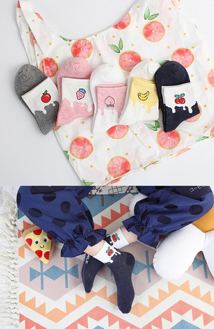 Set 5 Đôi Tất Dáng Dài In Hình Các Món Ăn Ngộ Nghĩnh Tone Màu Dịu Mát TN36