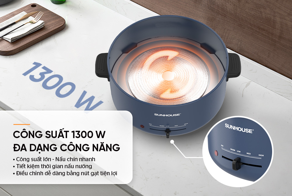 Lẩu điện hấp 3.5L SUNHOUSE SHD4524 - Hàng chính hãng bảo hành 12 tháng trên toàn quốc