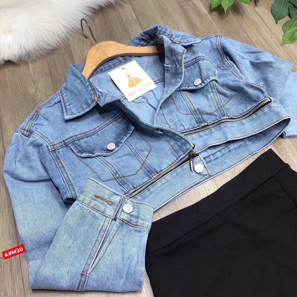 Áo khoác jean nữ lửng croptop HOTTREND phối dây kéo cao cấp- chất denim chuẫn hàng shop . MET SHOP