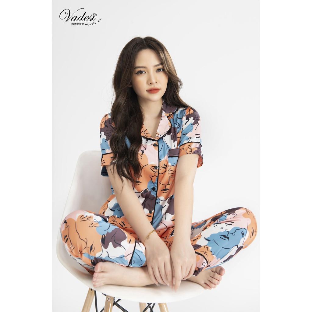 Bộ Đồ Ngủ Nữ Pijama Quần dài tay ngắn Họa Tiết Đẹp Chất Lụa Cao Cấp Thoáng Mềm, Thấm Hút Co Giãn Nhẹ - Vadesi