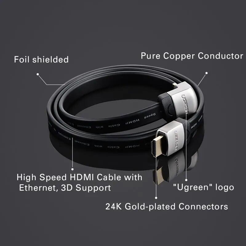 Ugreen UG10281HD122TK 1M dây màu đen đầu màu xám Cáp tín hiệu HDMI dẹt bẻ gốc 90 độ - HÀNG CHÍNH HÃNG