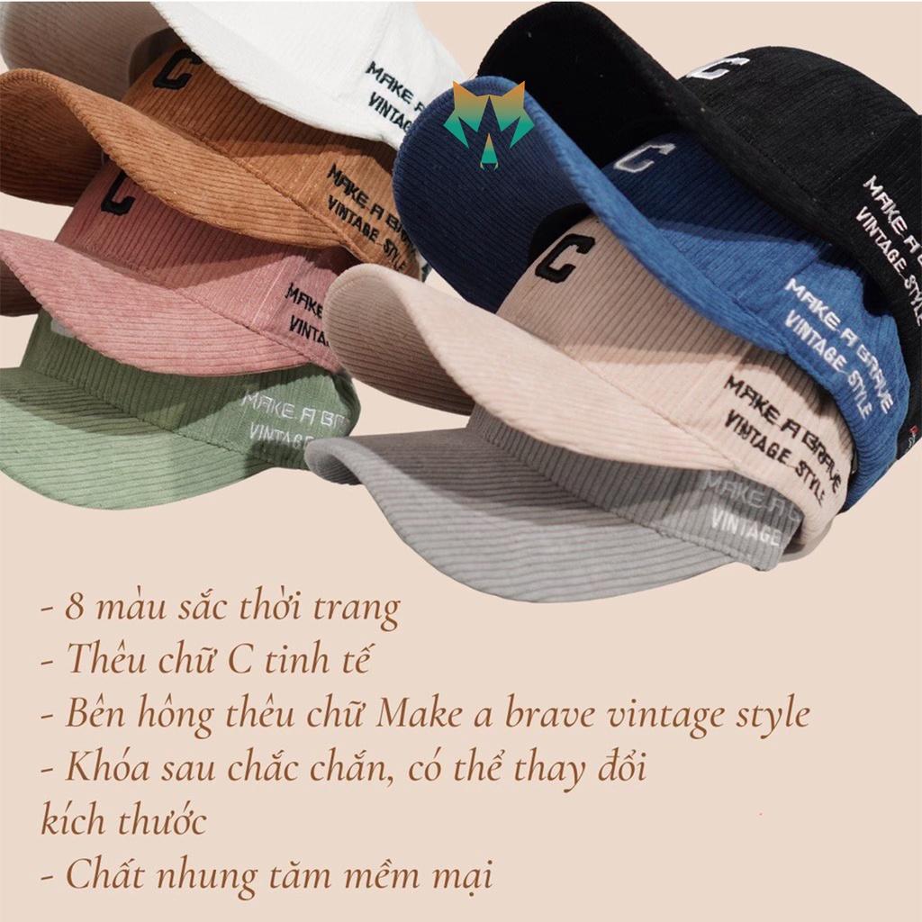 Mũ Lưỡi Trai Nón Kết Nhung Kaki Cao Cấp Thêu Chữ C Vintage Style 416 Phong Cách Ulzzang Form Unisex Nam Nữ