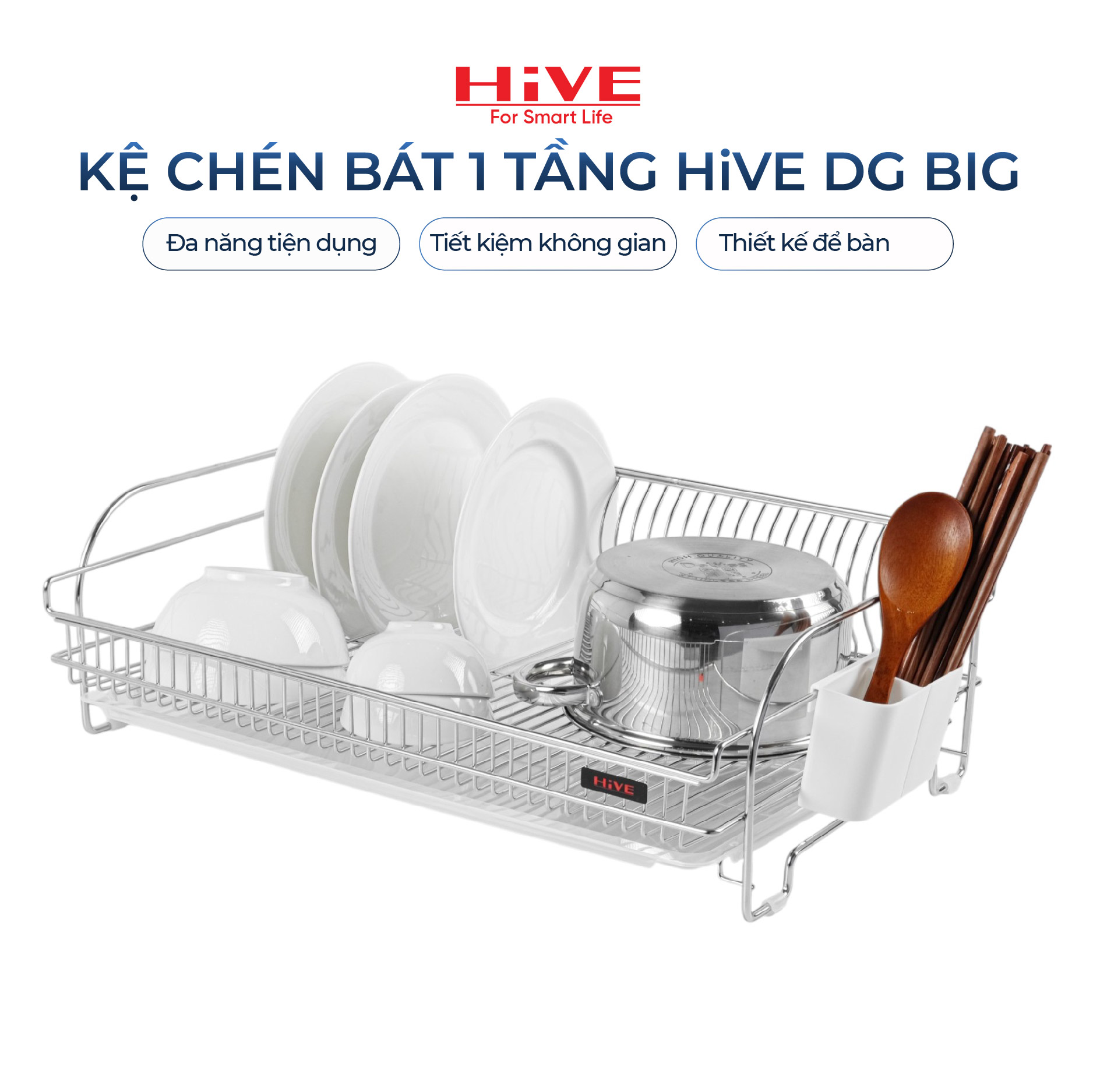 Giá úp chén bát HiVE DG BIG 2 TẦNG (CÓ KHAY NHỰA)