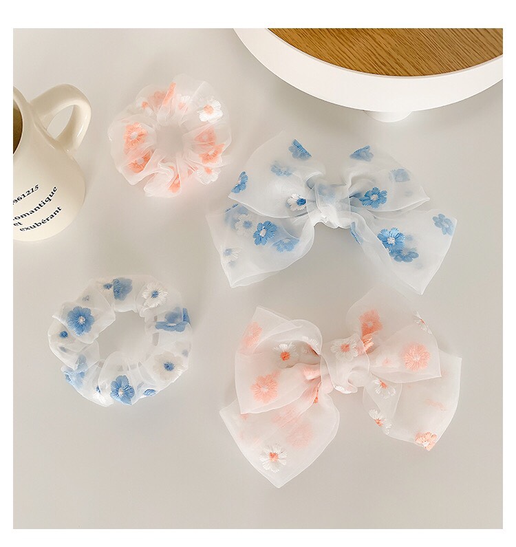 dây cột tóc scrunchies - kẹp tóc nơ hoa