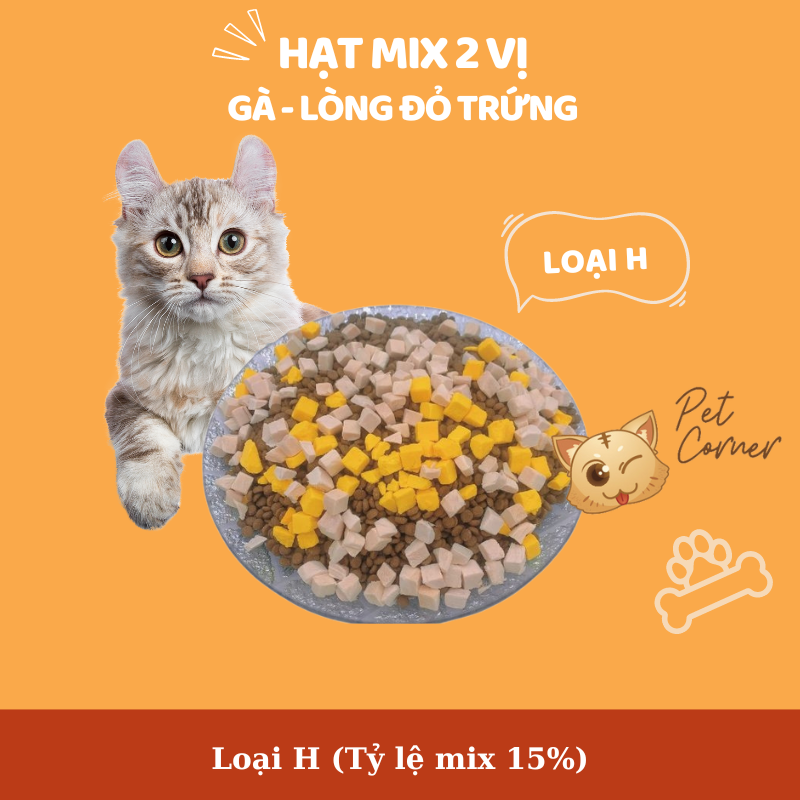 Hạt mix cao cấp cho mèo trộn thịt bò, gà, tôm, cá, lòng đỏ trứng, rau củ quả - Thức ăn hạt cho mèo kén ăn