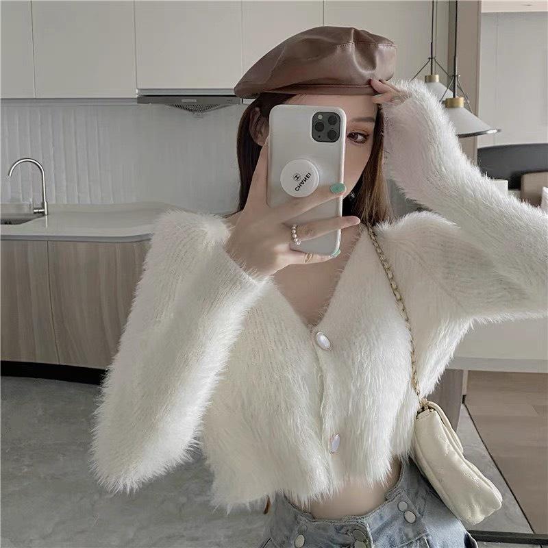 Áo khoác cardigan lông thỏ dáng lửng, áo len nữ croptop hàng QUẢNG CHÂU CDG3