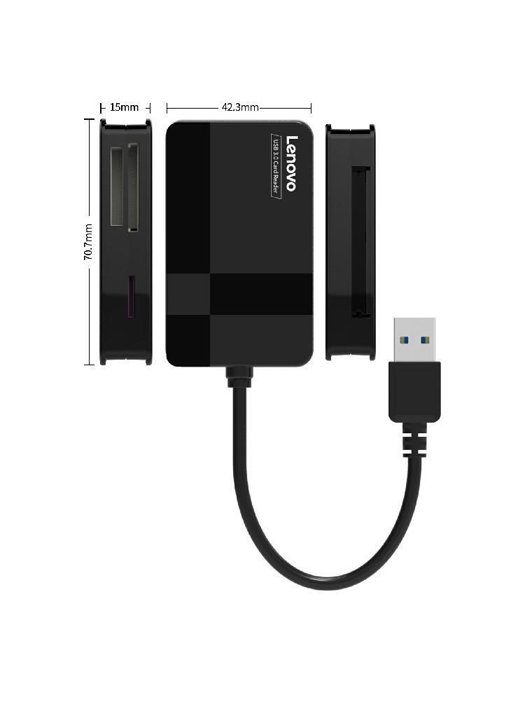 Đầu Đọc Thẻ Nhớ USB 3.0 Lenovo D302 4 trong 1 (TF, SD, CF, MS) - Hàng Nhập Khẩu