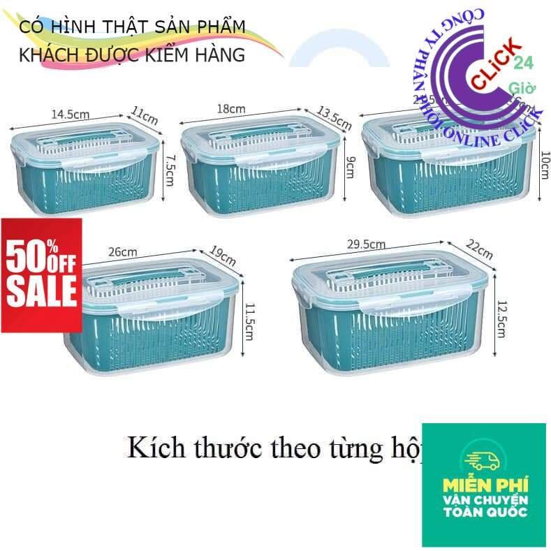 Set 5 Hộp Kèm Rổ Đựng Thực Phẩm, Bảo Quản Rau Củ Quả Tủ Lạnh, 2 Lớp Chống Úng - Hàng Cao Cấp