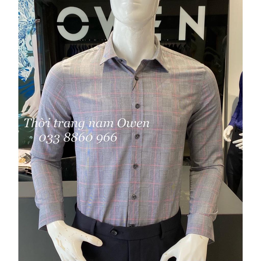 OWEN - Áo sơ mi dài tay Owen SLIMFIT chất SỢI TRE kẻ ca rô xám 61051