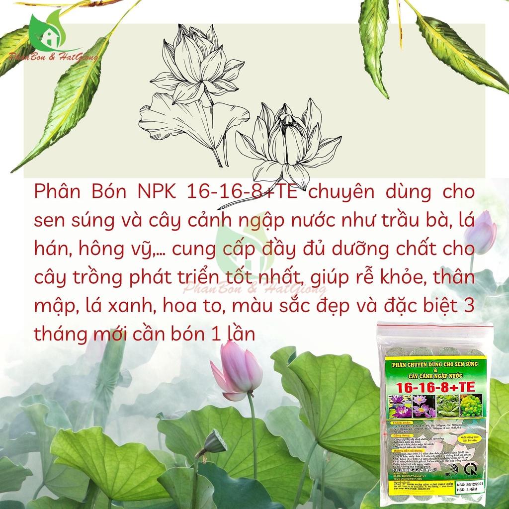 Phân Bón Hoa Sen  Và Cây Ngập Nước NPK 16-16-8+TE Gói 24 Viên