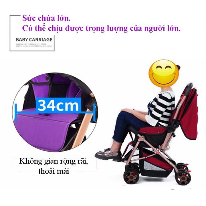 Xe đẩy em bé gấp gọn 2 chiều 3 tư thế, xe đẩy em bé khung thép chắc chắn, có mái che tiện lợi