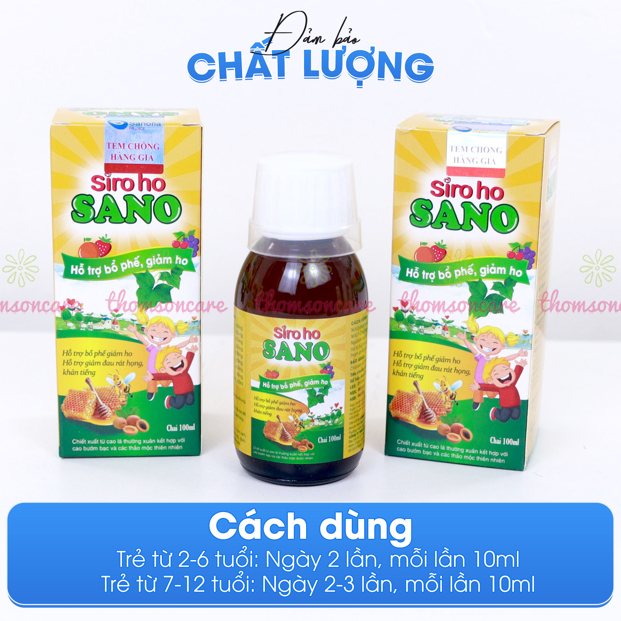 Siro ho cho bé, siro ho Sano Sanofia - giúp bổ phế, giảm ho, tiêu đờm từ thảo dược - Chai 100ml Thomsoncare
