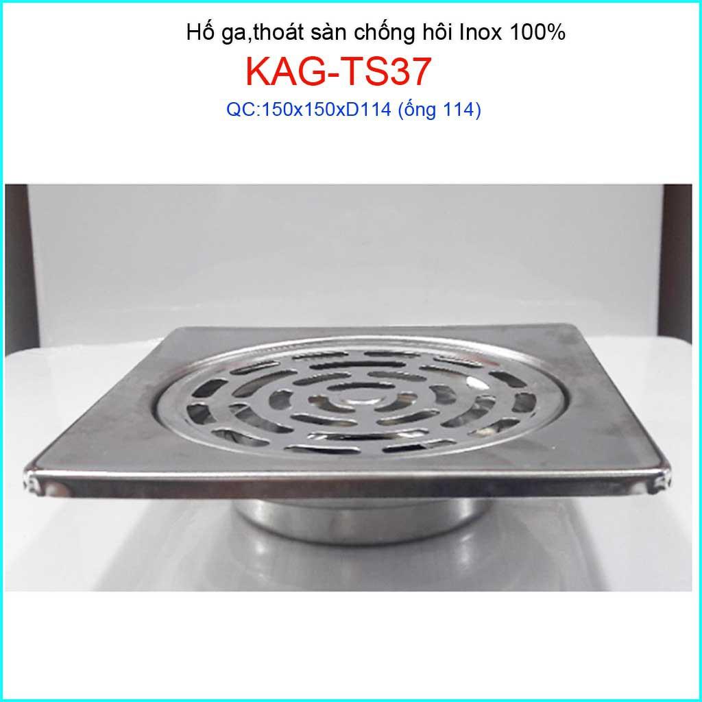 Phễu thoát sàn Inox KAG-TS37 chống hôi 15x15cm, hố ga thoát sàn cho ống 114mm giá tốt chất lượng tốt