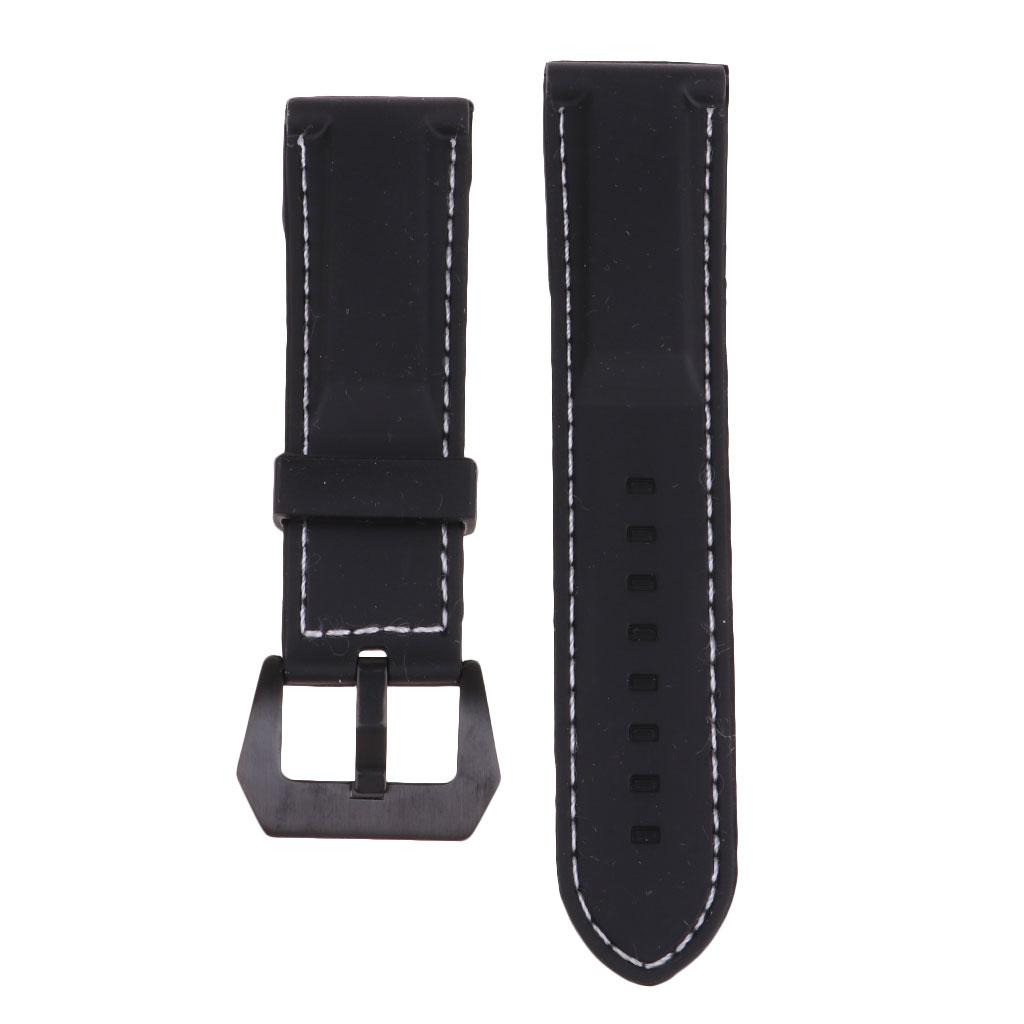 Men's Soft Silicone Rubber Watch Bands Repalcement White Stitch Quick Release Strap 22mm 24mm or 26mm Width Black Band