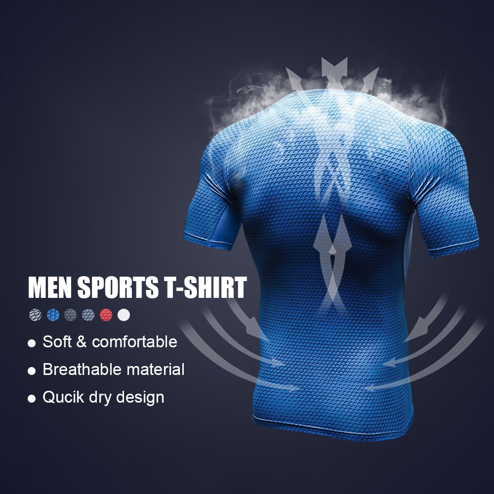 Áo thun thể thao nam in 3D cổ tròn ngắn tay bó sát cơ thể co giản thỏa mái
