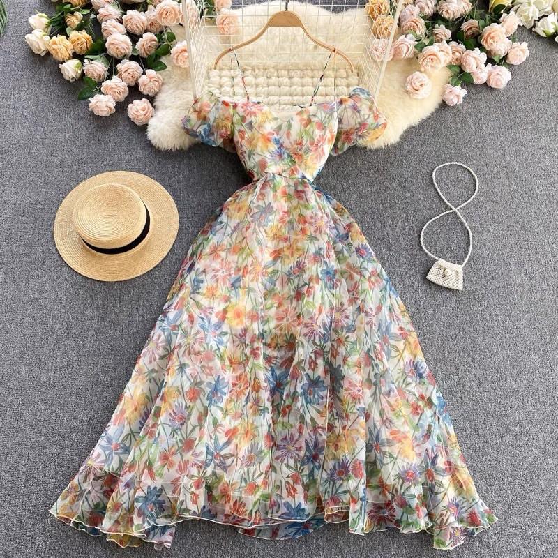 VÁY MAXI HOA NHÍ THẮT NƠ LƯNG VOAN TƠ CAO CẤP