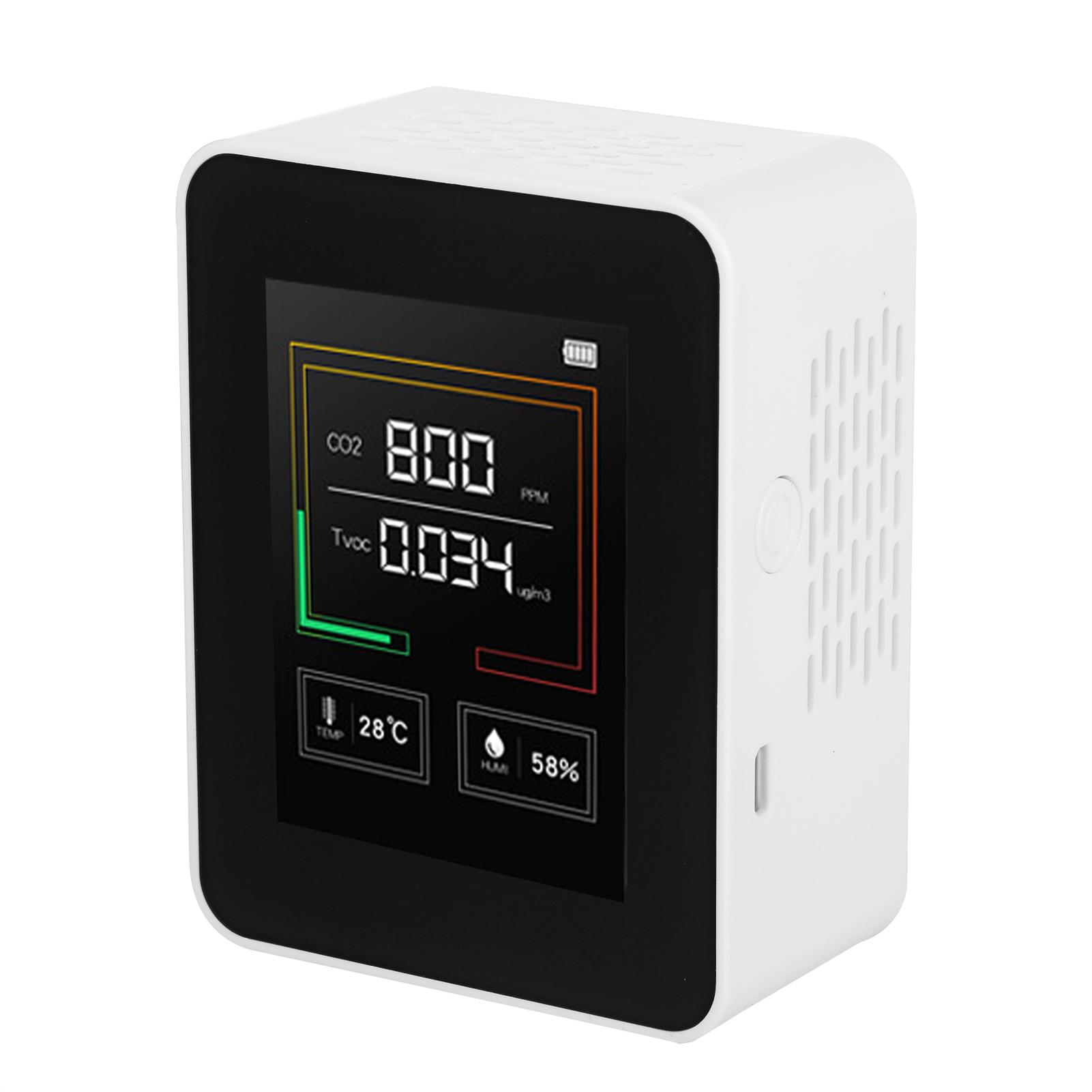 Máy đo nhiệt độ, độ ẩm, CO2, TVOC 4 trong 1 để bàn nhỏ gọn, kèm chức năng cảnh báo
