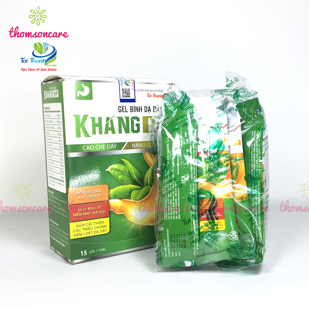Khang HP Tất Thành - Gói gel trung hòa dịch vị acid dạ dày, từ chè dây, thảo dược - Giảm trào ngược, ợ chua, tá tràng - Hộp 15goi