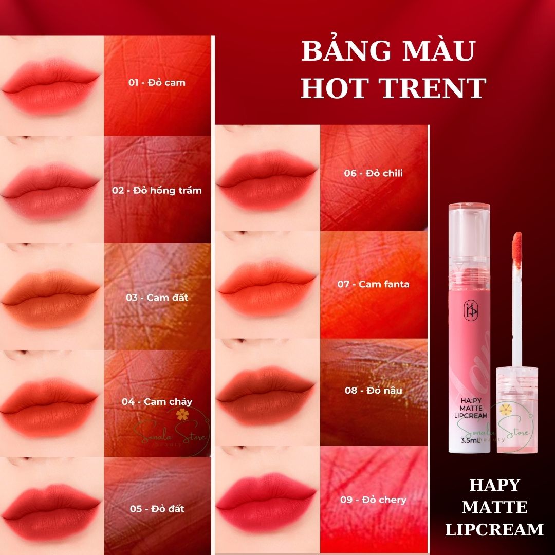 Son Kem Lì Kháng  Nước Cao Cấp Hapy MiniGarden Matte Lipcream 3.5ml mềm mịn chống nước không trôi Không lem dính khẩu trang