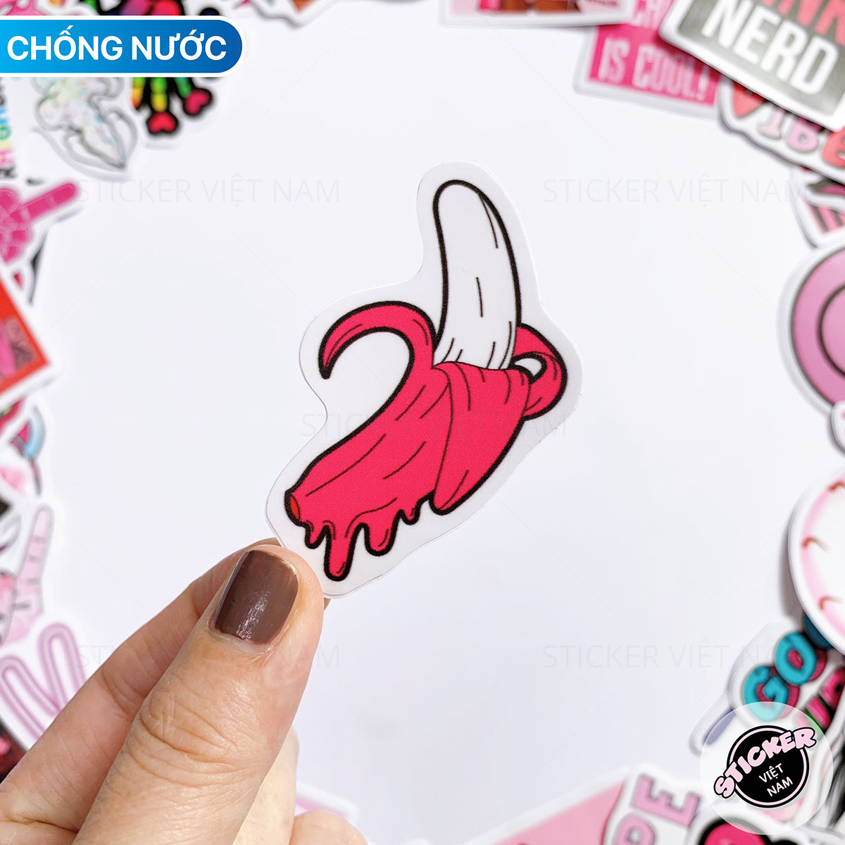 Sticker Màu Hồng Siêu Ngầu Swag Pink - Chất Liệu PVC Chất Lượng Cao Chống Nước - Kích Thước 4-8cm