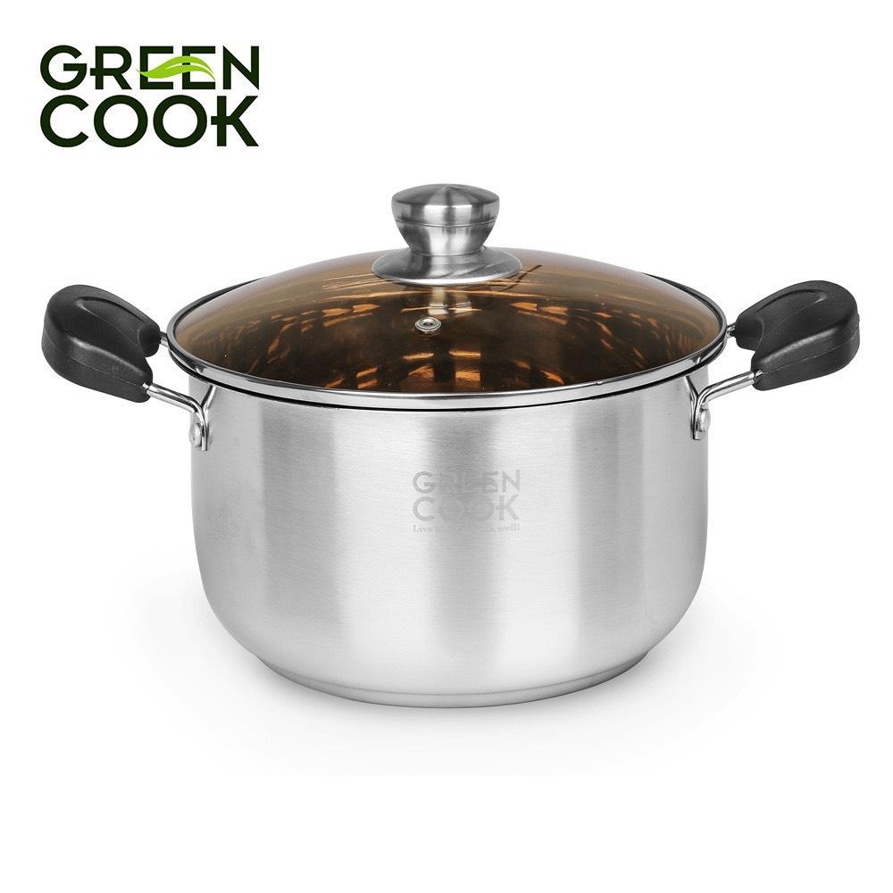 Bộ nồi inox 3 đáy Green Cook GCS08-T1 gồm 3 món sử dụng được trên bếp từ -Hàng chính hãng