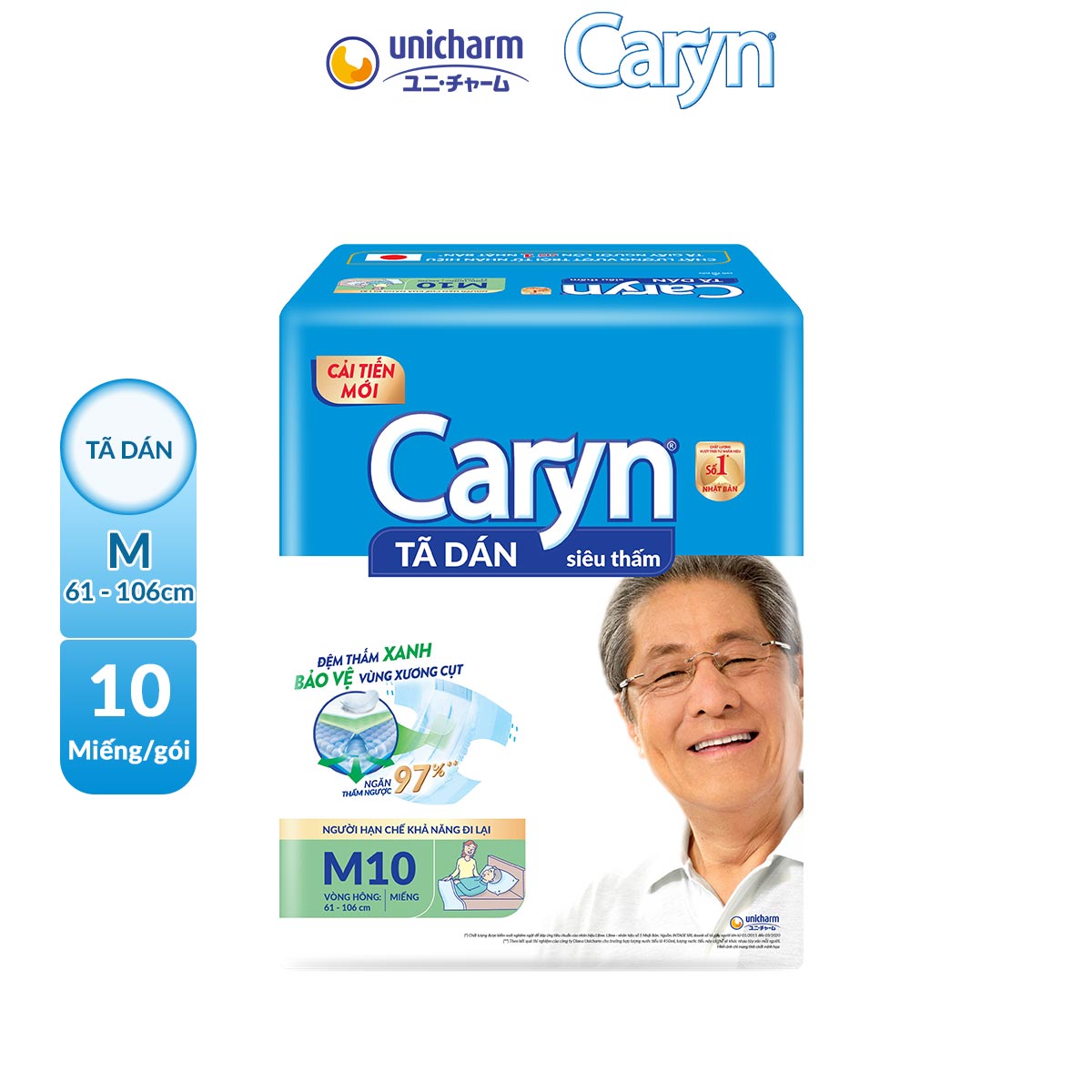 Tã Dán Người Lớn Caryn Siêu Thấm Size M - 10 Miếng/20 Miếng/40 Miếng Dành Cho Người Hạn Chế Khả Năng Đi Lại