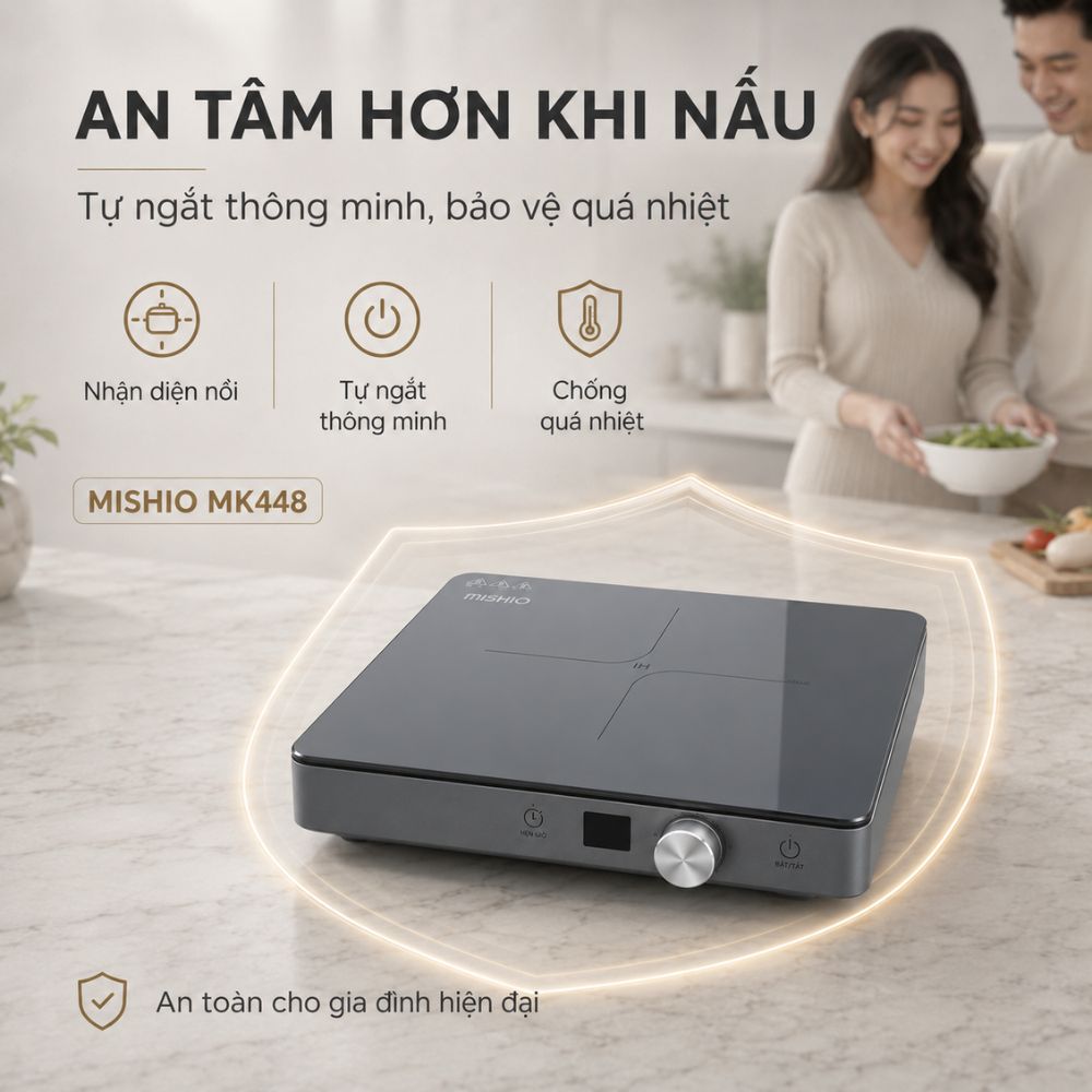 Bếp Từ Đơn Mishio MK448 Công Suất 2000W - Mặt Kính Kanger Hạng A - hàng chính hãng