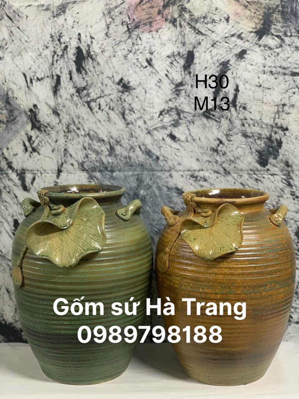 Lọ hoa gốm sứ Bát Tràng cao cấp đắp nặn thủ công cao 30cm