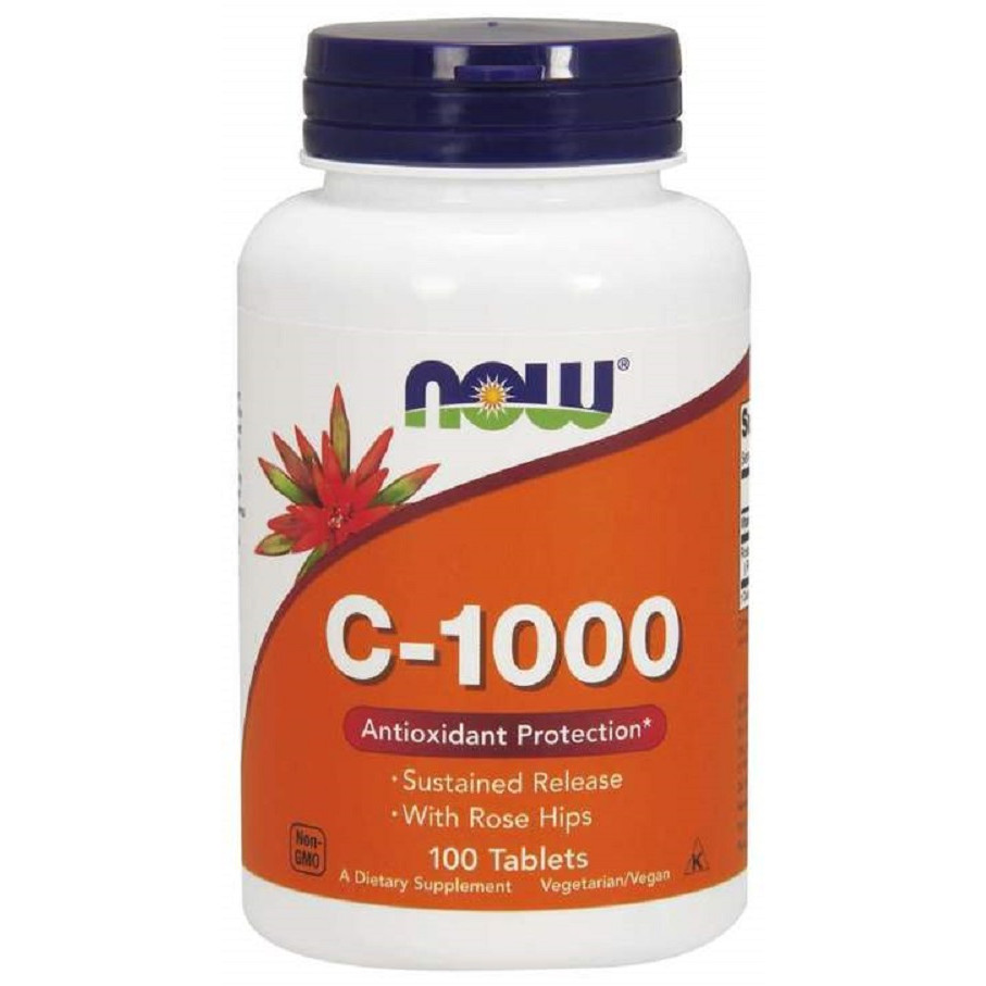 NOW Vitamin C-1000 Sustained Release - Bổ Sung Vitamin C Chiết Xuất Từ Nụ Tầm Xuân Giúp Chống Lão Hóa Tế Bào & Tăng Hệ Miễn Dịch Chai 100 Viên