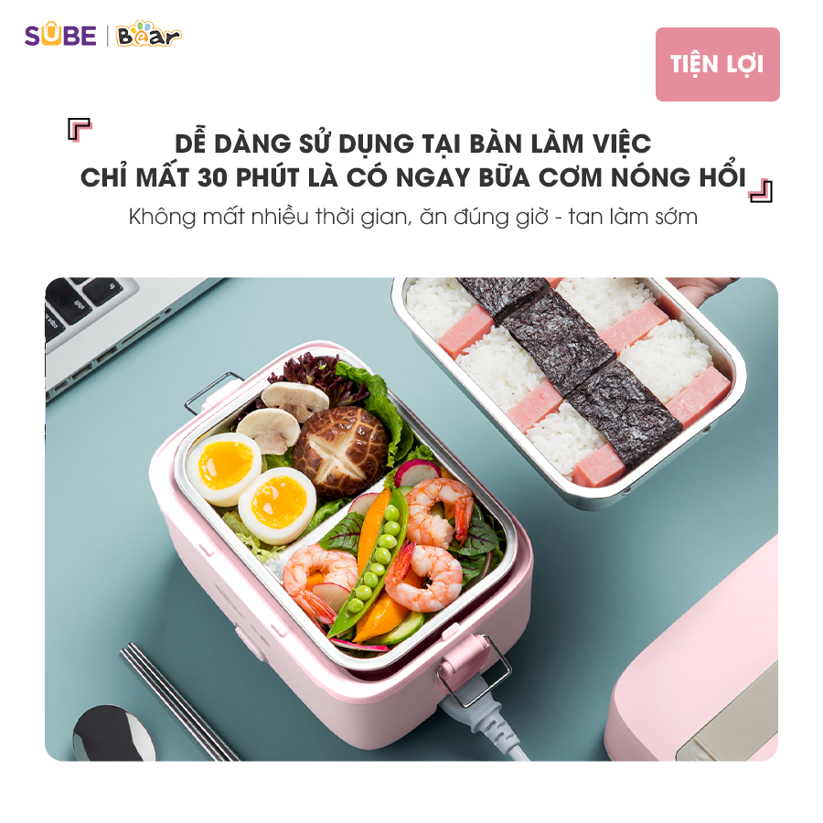 Hộp Cơm Cắm Điện Bear 2 Tầng 3 Ngăn Hâm Nóng Cực Nhanh Inox 304 An Toàn Giữ Nhiệt Chống Trào 1,2L SB-HC12L - Hàng Chính Hãng