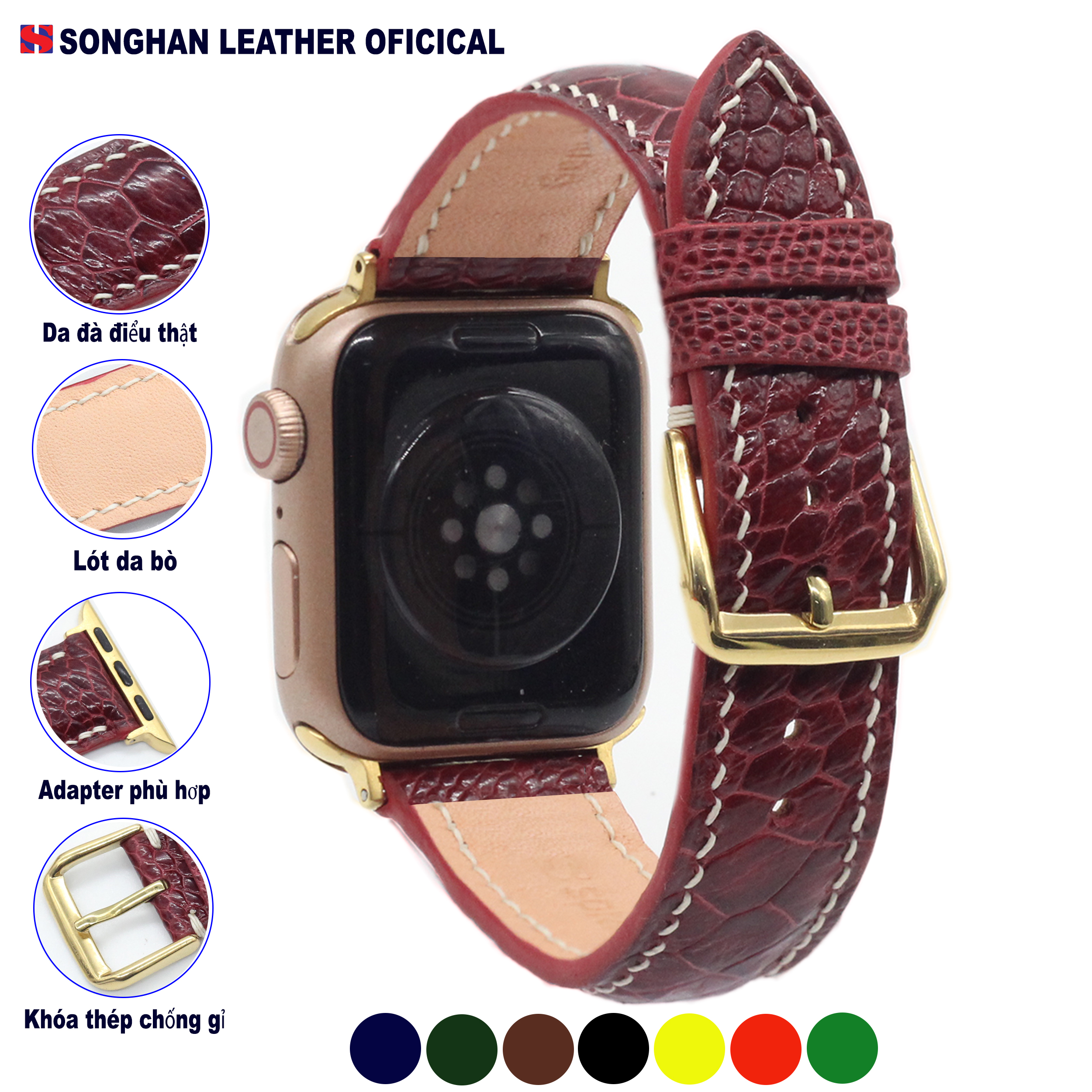 DÂY DA ĐÀ ĐIỂU THẬT HANDMADE HÀNG CHÍNH HÃNG SONGHAN LEATHER DÂY ĐEO THAY THẾ DÀNH CHO APPLE WATCH,   PHÙ HỢP CÁC DÒNG SERIES 1-2-3-4-5-6-SE-7 38mm 40mm 41mm 42mm 44mm 45mm AWOS-01T