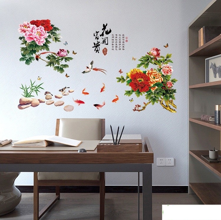 Decal dán tường hoa mẫu đơn